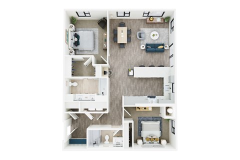 Floor plan for 2 beds, 2 baths, 1240 sqft